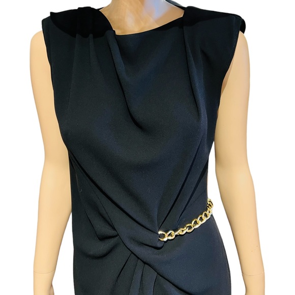 The Kooples Black Dress Sleeveless Wrap with a Gold Chain Size M 100% polyester - Picture 1 of 16